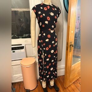 Reformation Midi Length Floral Tea Dress with Slit and Cap Sleeves